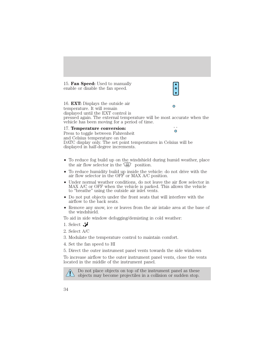 Climate controls | FORD 2003 Explorer v.3 User Manual | Page 34 / 280
