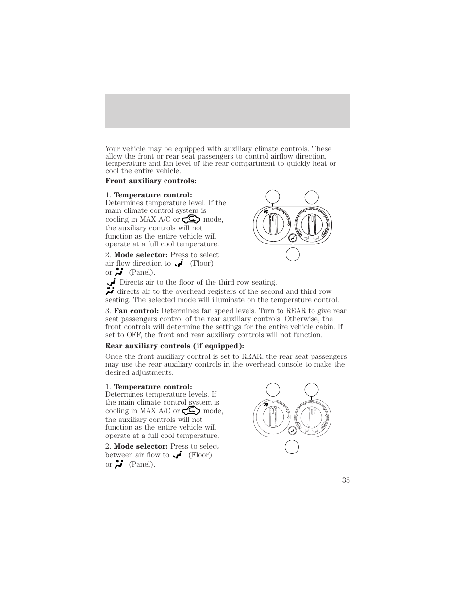 Climate controls | FORD 2003 Explorer v.3 User Manual | Page 35 / 280