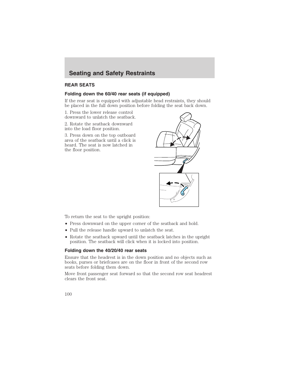 Seating and safety restraints | FORD 2003 Explorer v.4 User Manual | Page 100 / 280