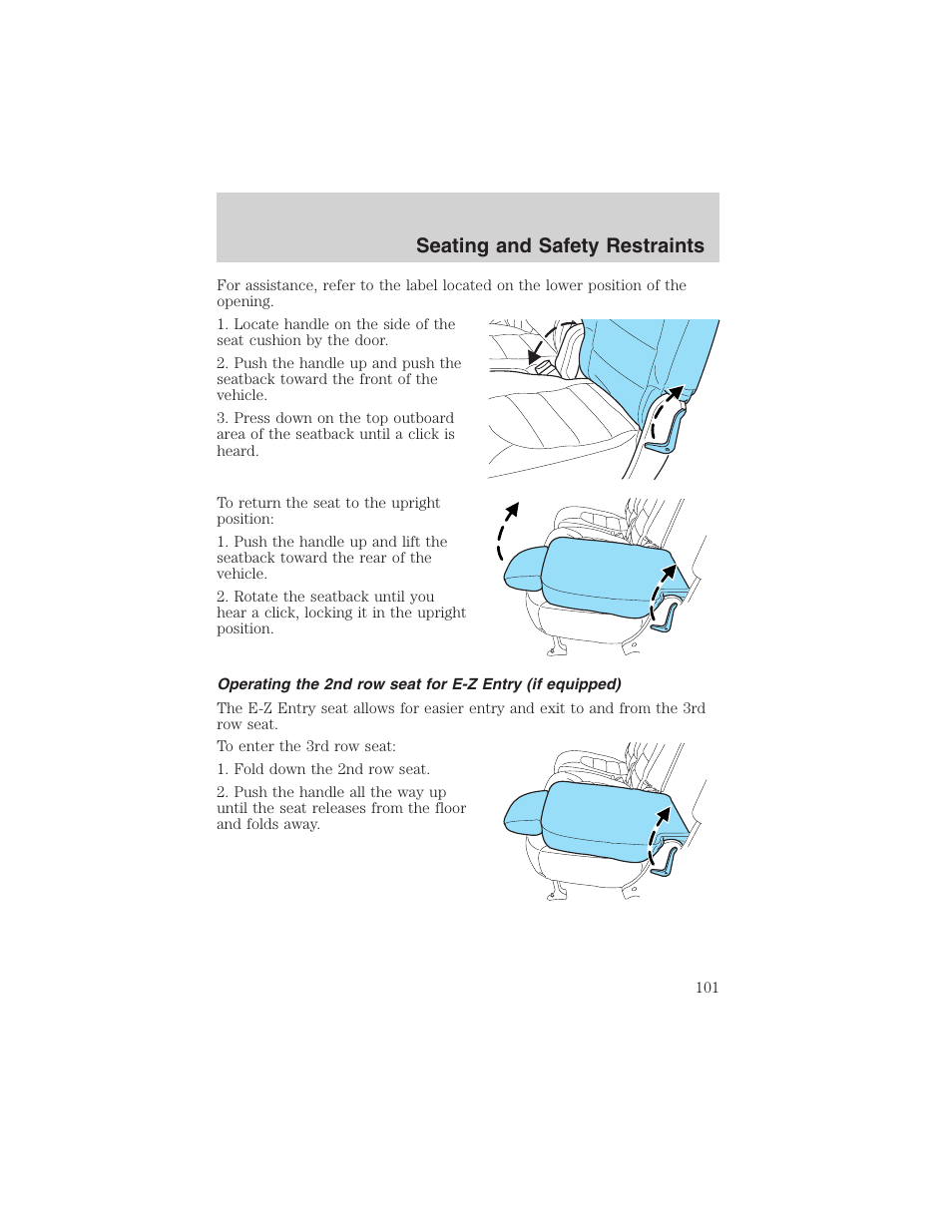 Seating and safety restraints | FORD 2003 Explorer v.4 User Manual | Page 101 / 280