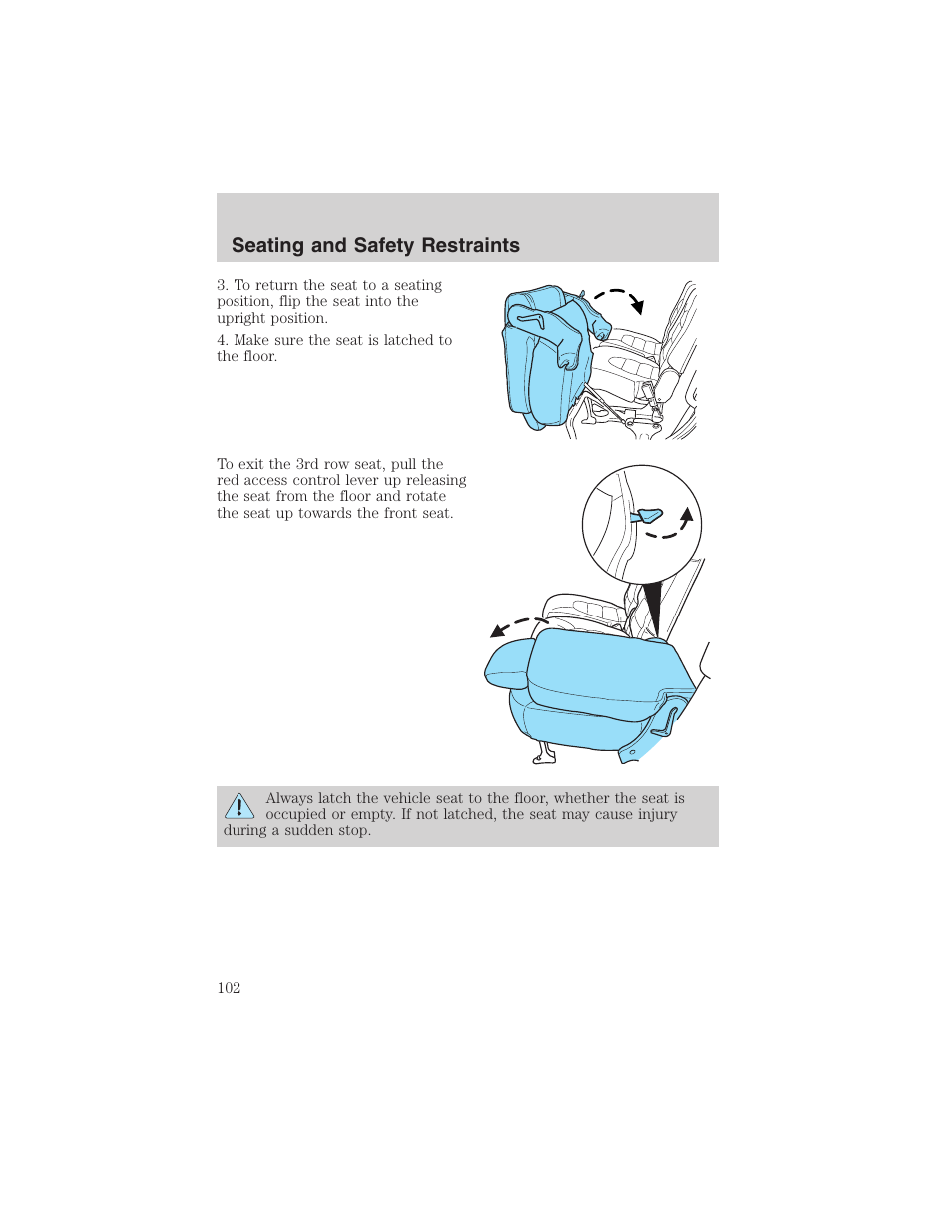 Seating and safety restraints | FORD 2003 Explorer v.4 User Manual | Page 102 / 280