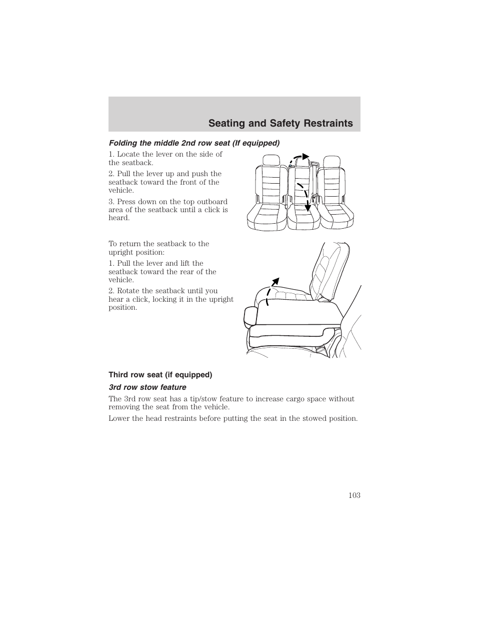 Seating and safety restraints | FORD 2003 Explorer v.4 User Manual | Page 103 / 280