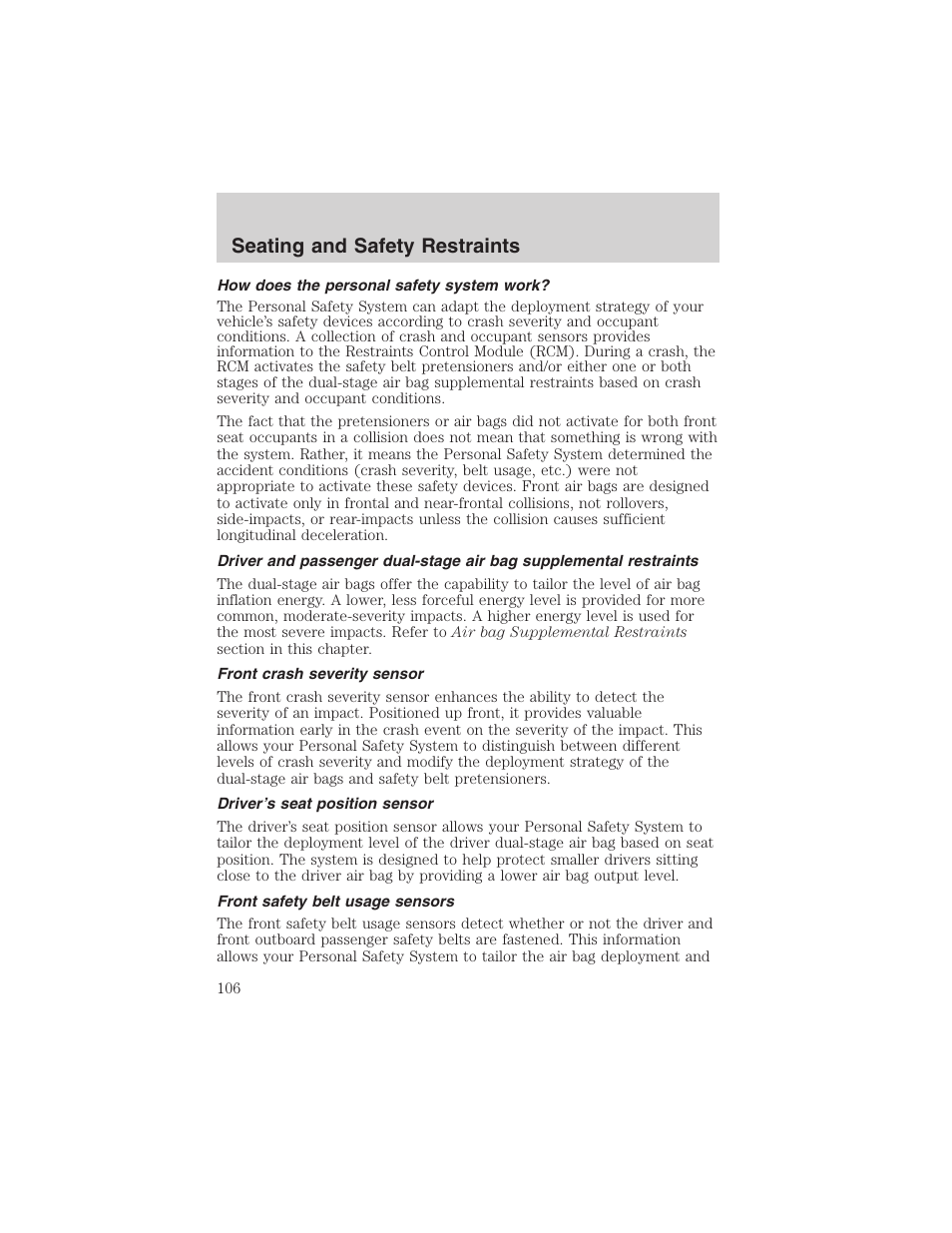 Seating and safety restraints | FORD 2003 Explorer v.4 User Manual | Page 106 / 280