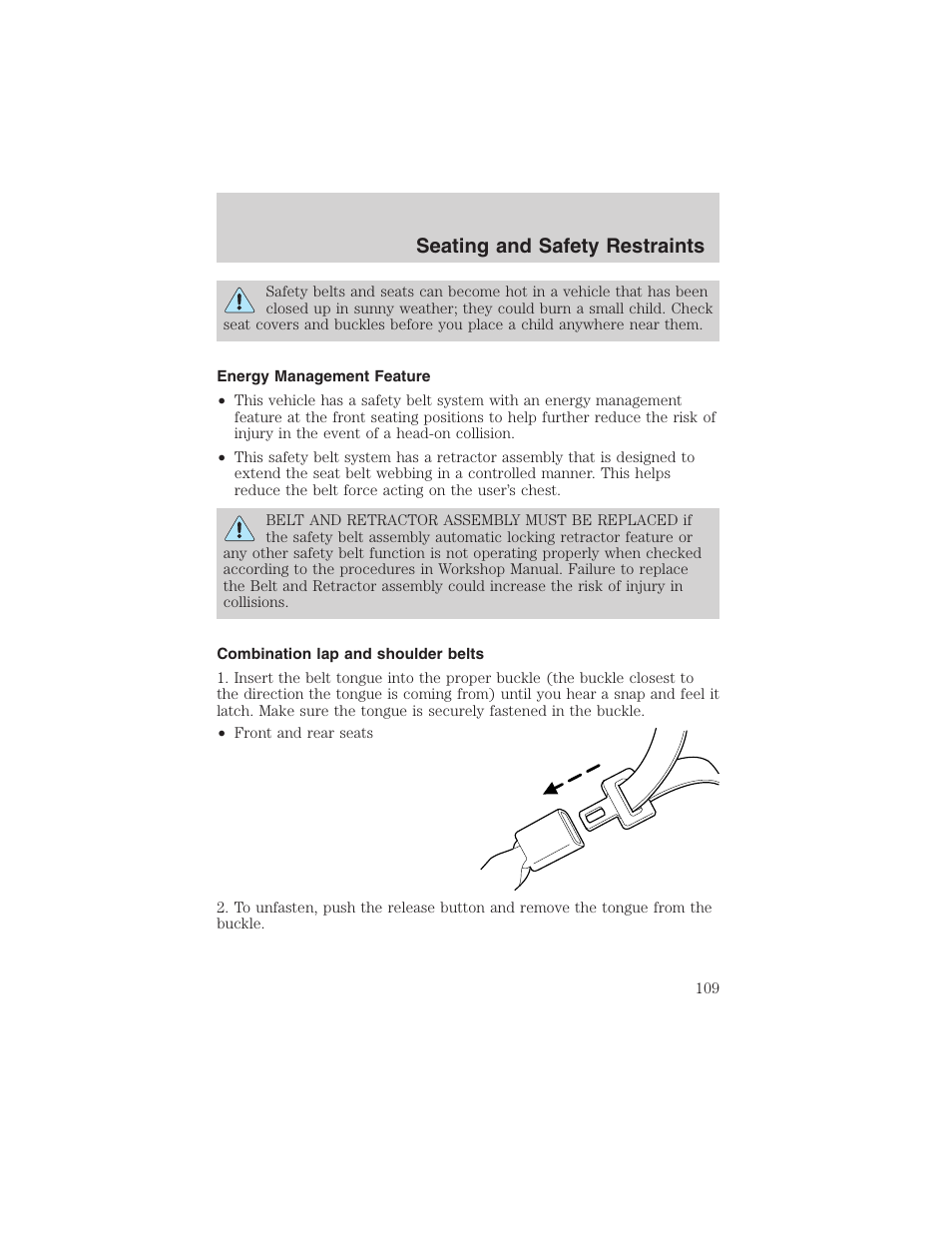 Seating and safety restraints | FORD 2003 Explorer v.4 User Manual | Page 109 / 280