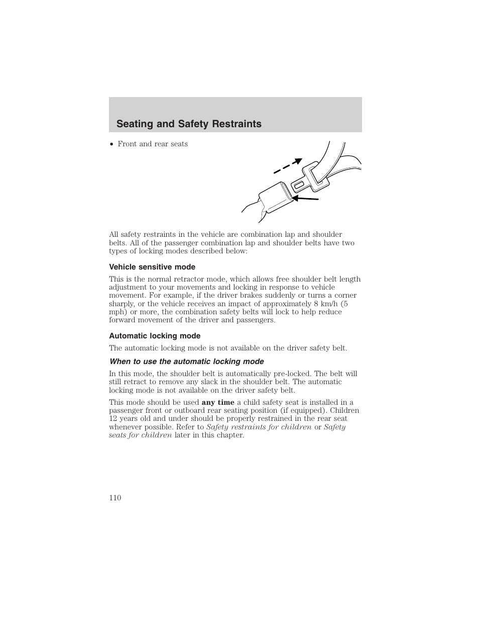 Seating and safety restraints | FORD 2003 Explorer v.4 User Manual | Page 110 / 280
