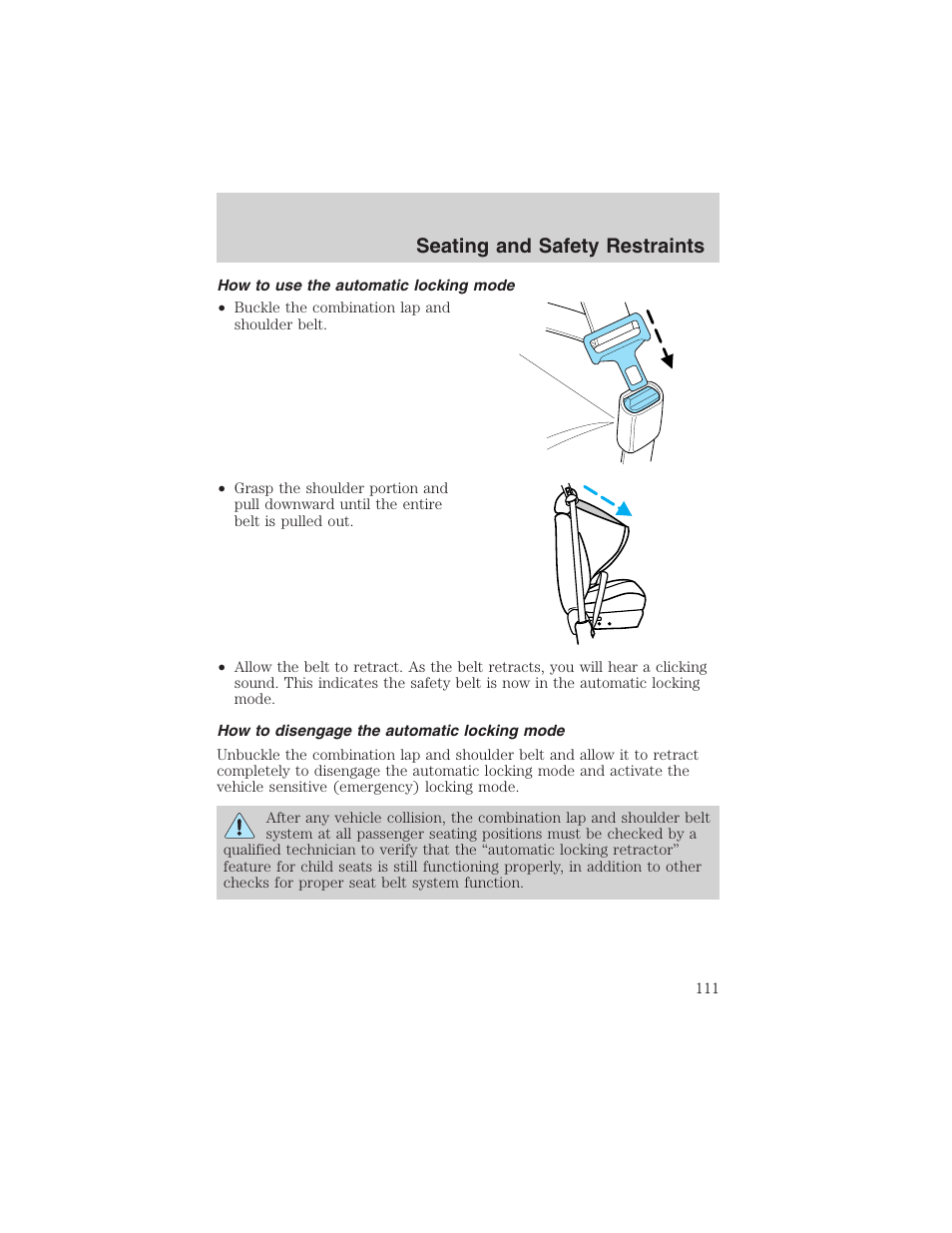 Seating and safety restraints | FORD 2003 Explorer v.4 User Manual | Page 111 / 280
