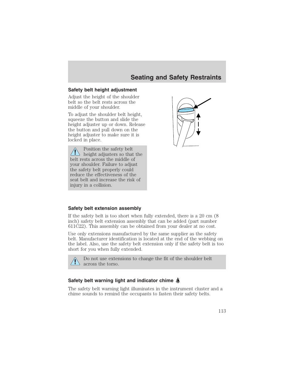 Seating and safety restraints | FORD 2003 Explorer v.4 User Manual | Page 113 / 280