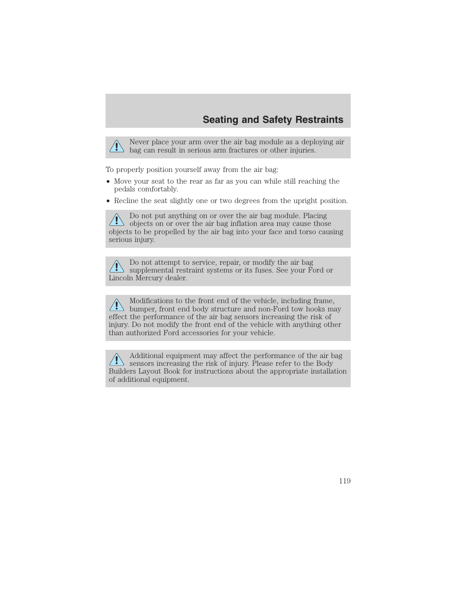 Seating and safety restraints | FORD 2003 Explorer v.4 User Manual | Page 119 / 280