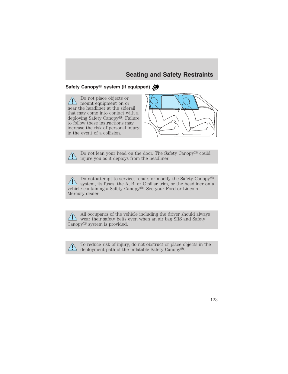 Seating and safety restraints | FORD 2003 Explorer v.4 User Manual | Page 123 / 280