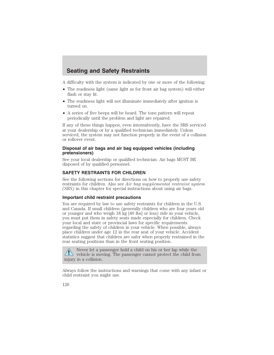 Seating and safety restraints | FORD 2003 Explorer v.4 User Manual | Page 126 / 280