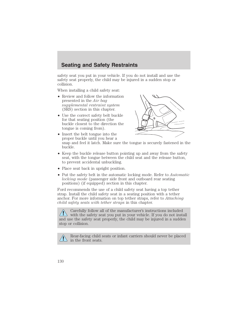 Seating and safety restraints | FORD 2003 Explorer v.4 User Manual | Page 130 / 280