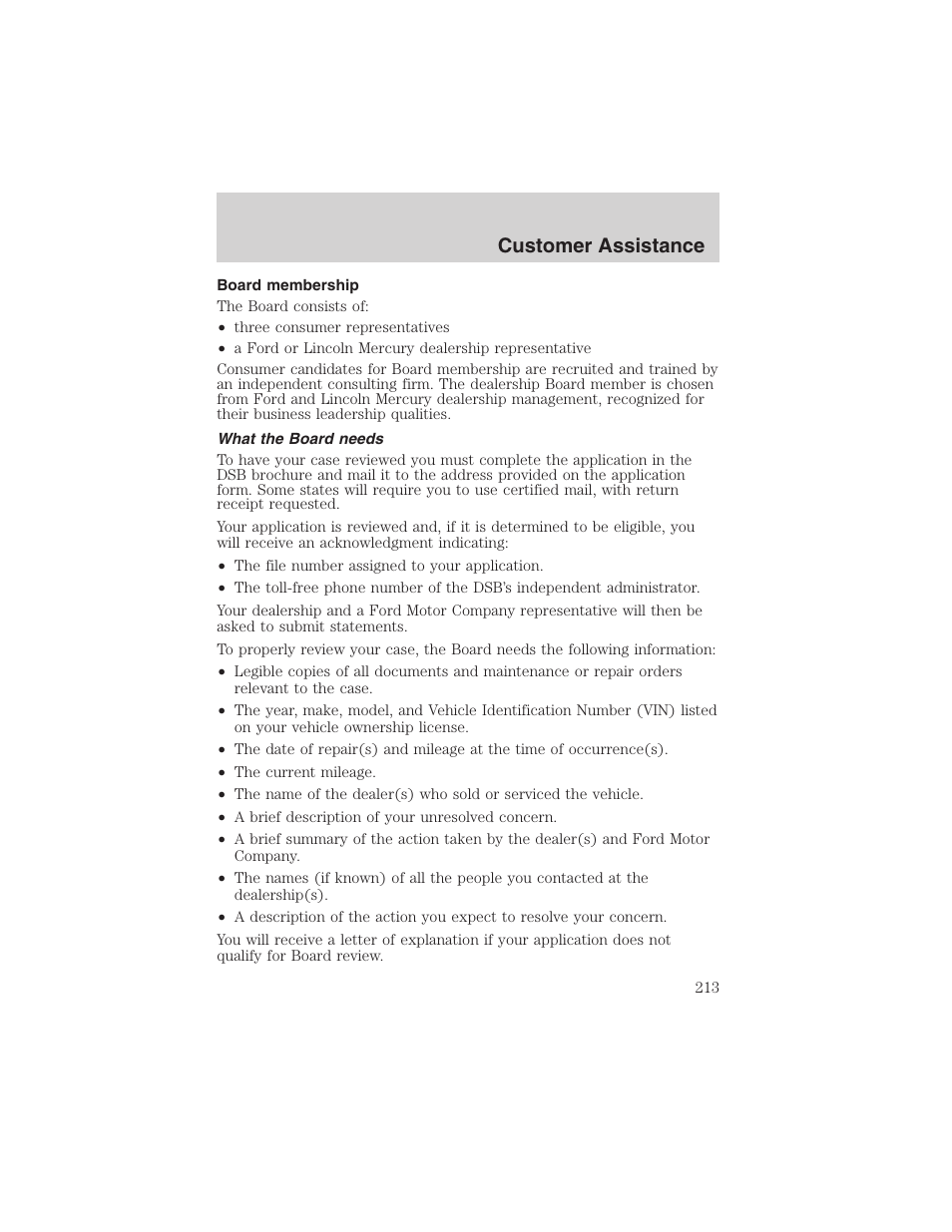 Customer assistance | FORD 2003 Explorer v.4 User Manual | Page 213 / 280