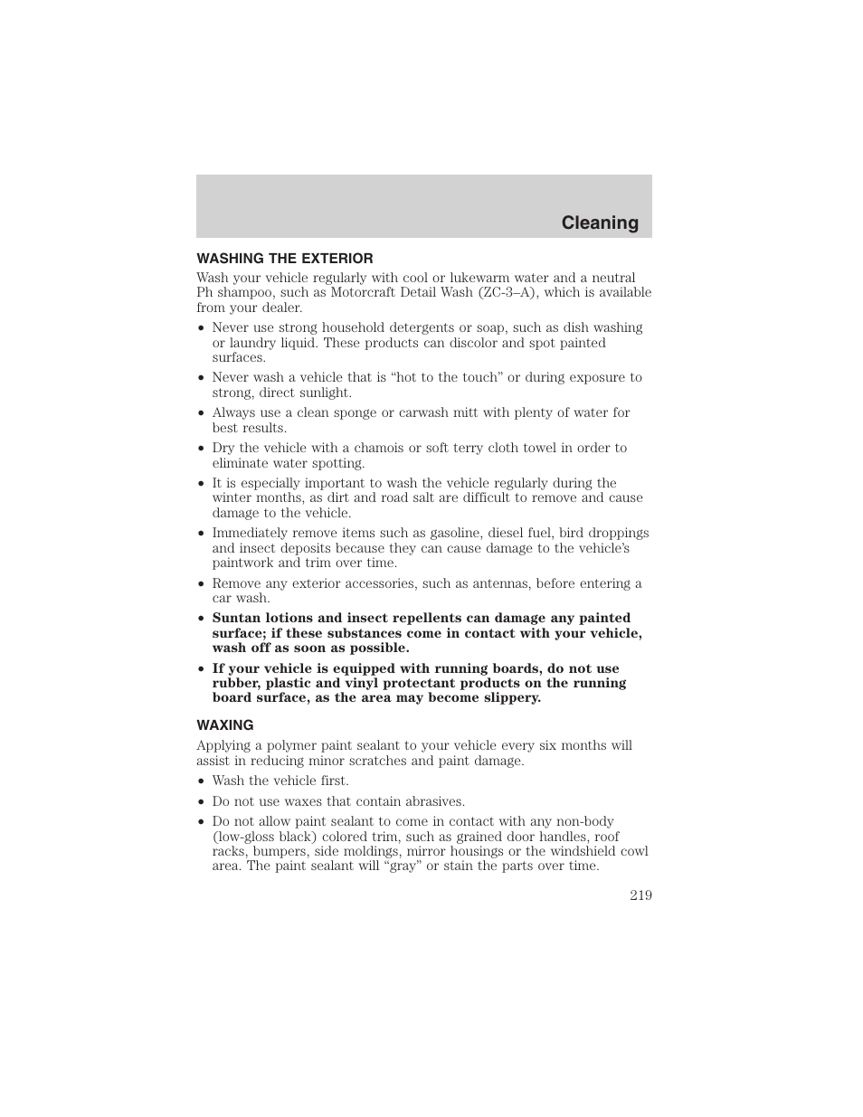 Cleaning | FORD 2003 Explorer v.4 User Manual | Page 219 / 280