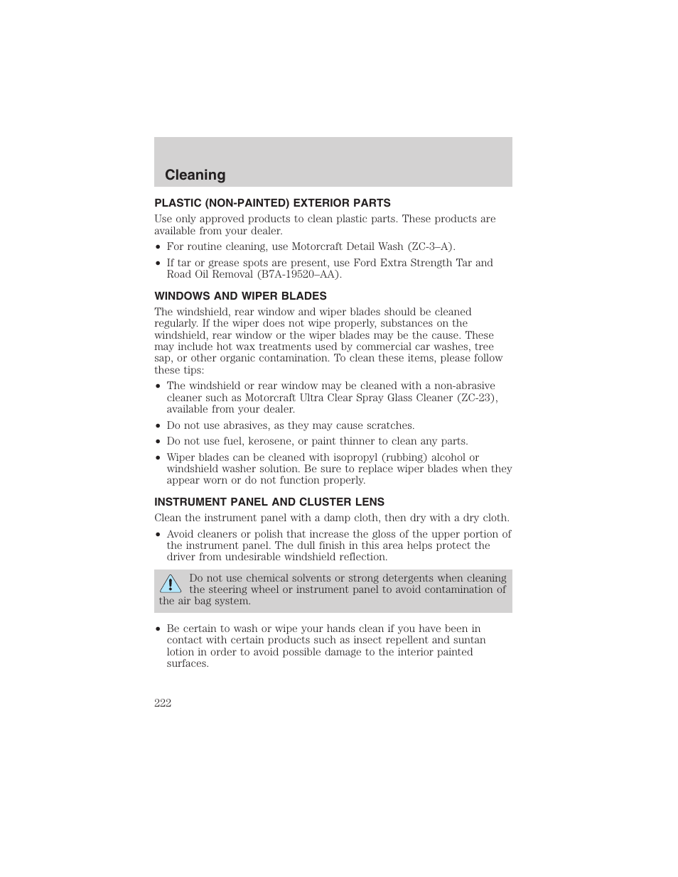 Cleaning | FORD 2003 Explorer v.4 User Manual | Page 222 / 280