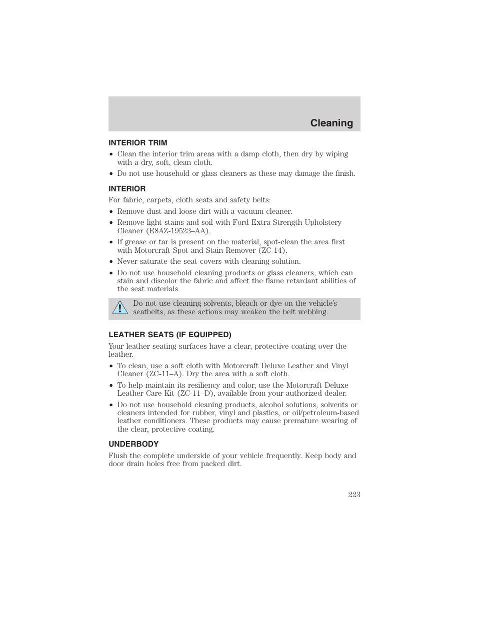 Cleaning | FORD 2003 Explorer v.4 User Manual | Page 223 / 280