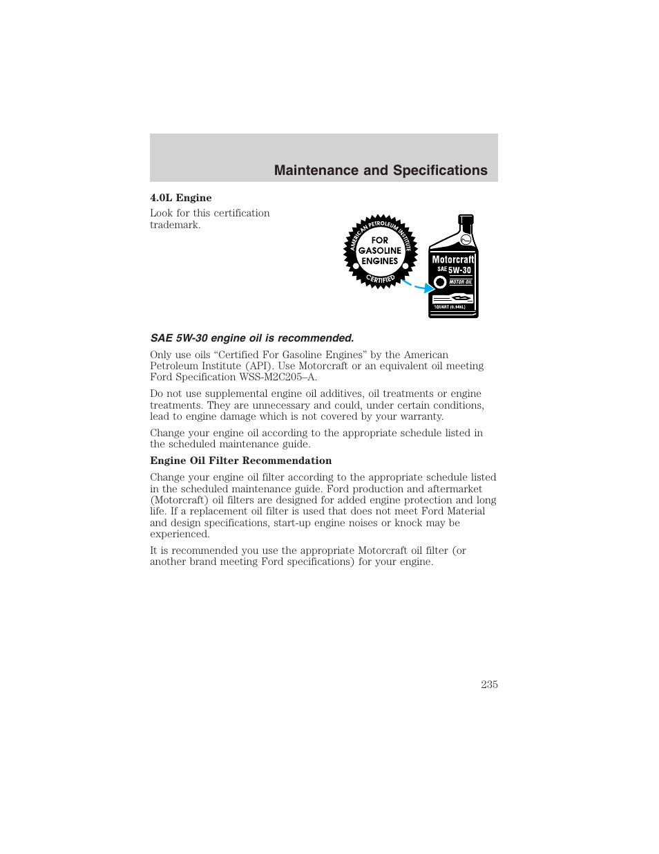 Maintenance and specifications | FORD 2003 Explorer v.4 User Manual | Page 235 / 280