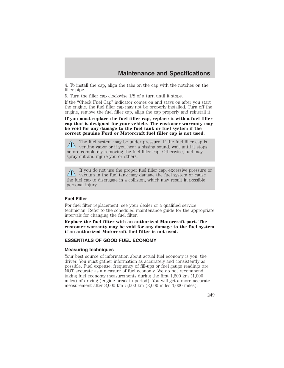 Maintenance and specifications | FORD 2003 Explorer v.4 User Manual | Page 249 / 280