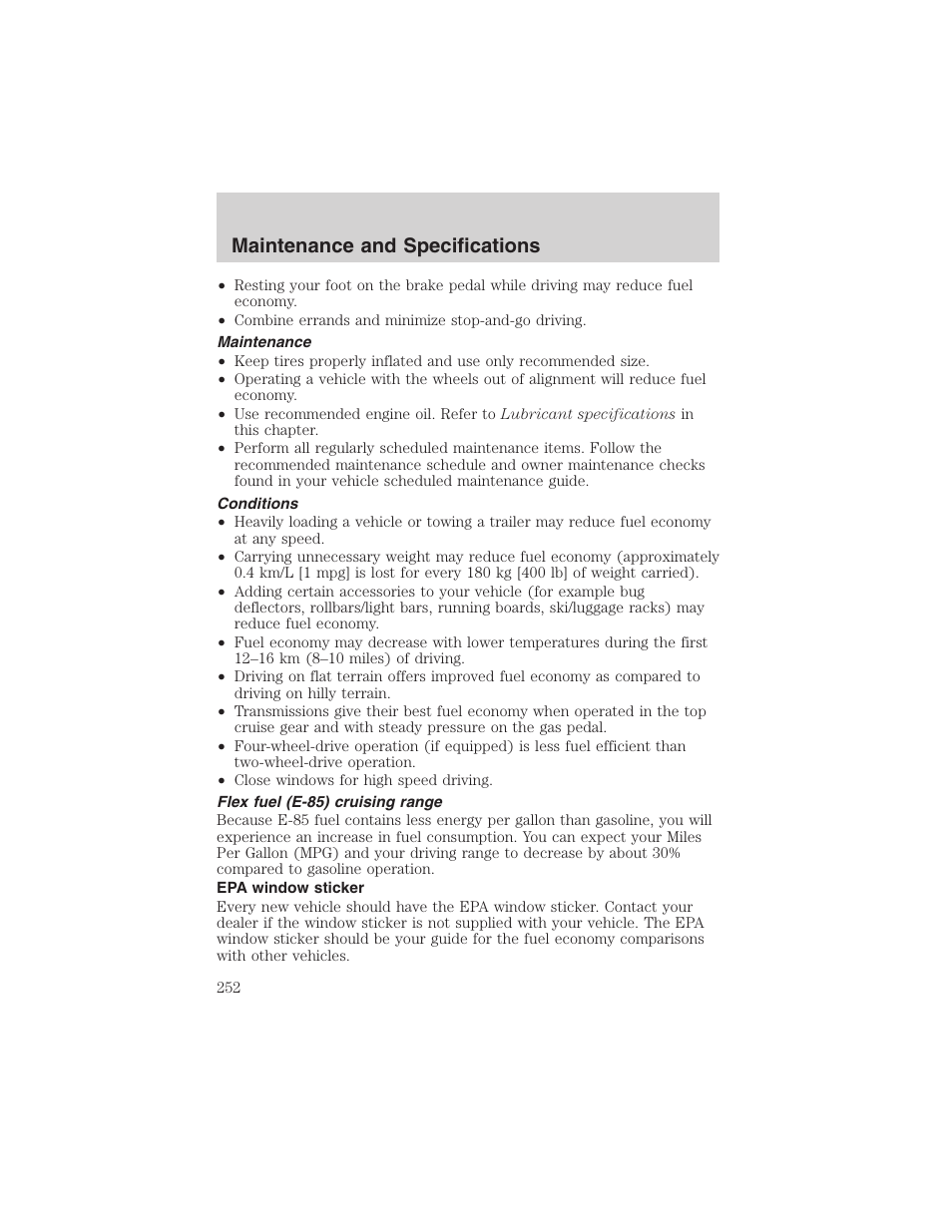 Maintenance and specifications | FORD 2003 Explorer v.4 User Manual | Page 252 / 280