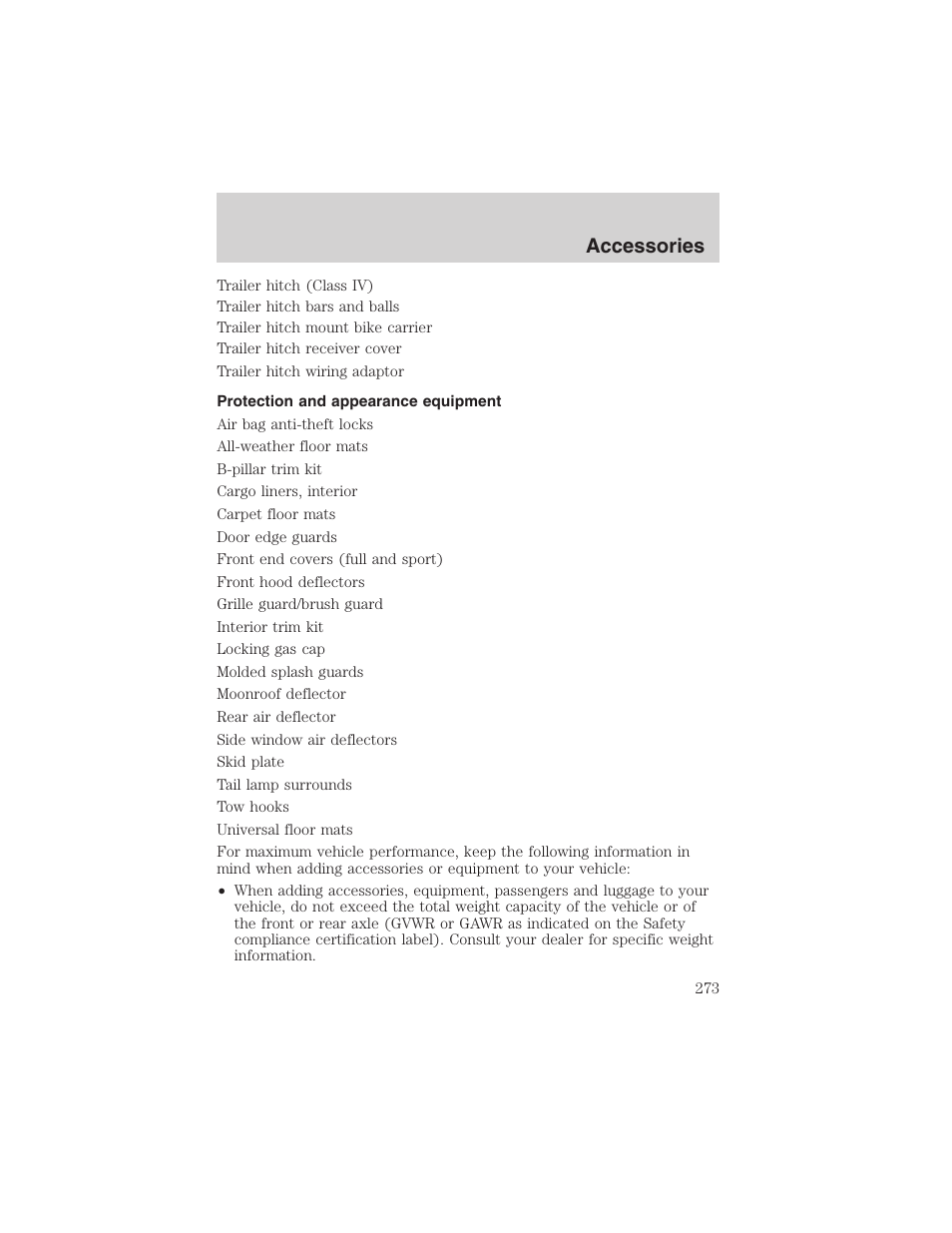 Accessories | FORD 2003 Explorer v.4 User Manual | Page 273 / 280