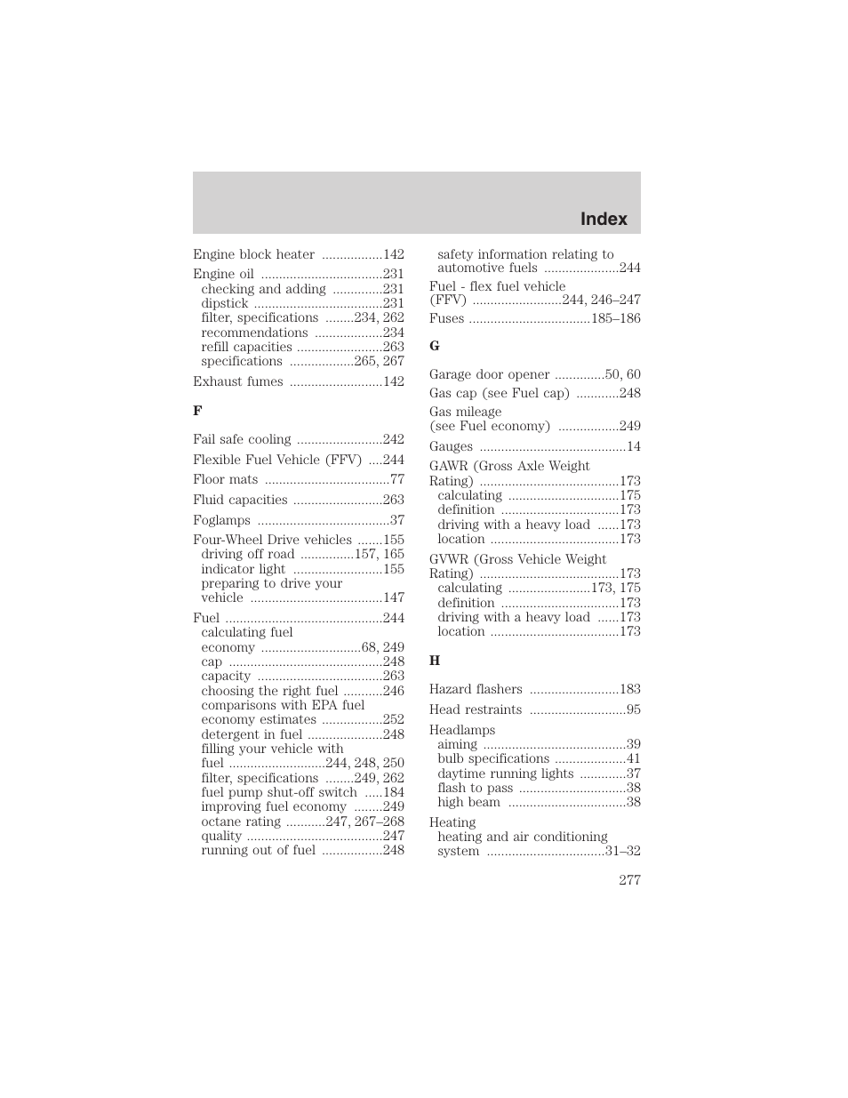 Index | FORD 2003 Explorer v.4 User Manual | Page 277 / 280