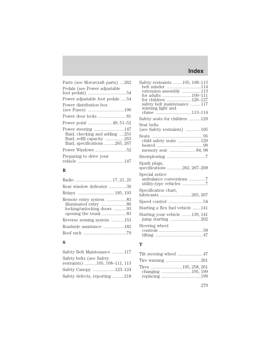 Index | FORD 2003 Explorer v.4 User Manual | Page 279 / 280