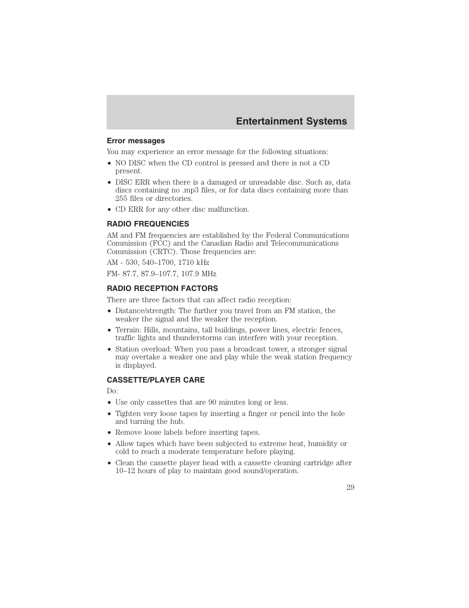 Entertainment systems | FORD 2003 Explorer v.4 User Manual | Page 29 / 280