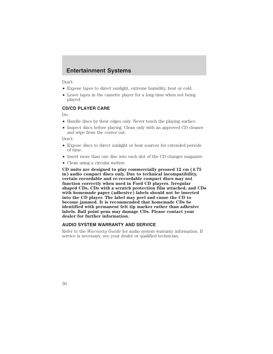 Entertainment systems | FORD 2003 Explorer v.4 User Manual | Page 30 / 280