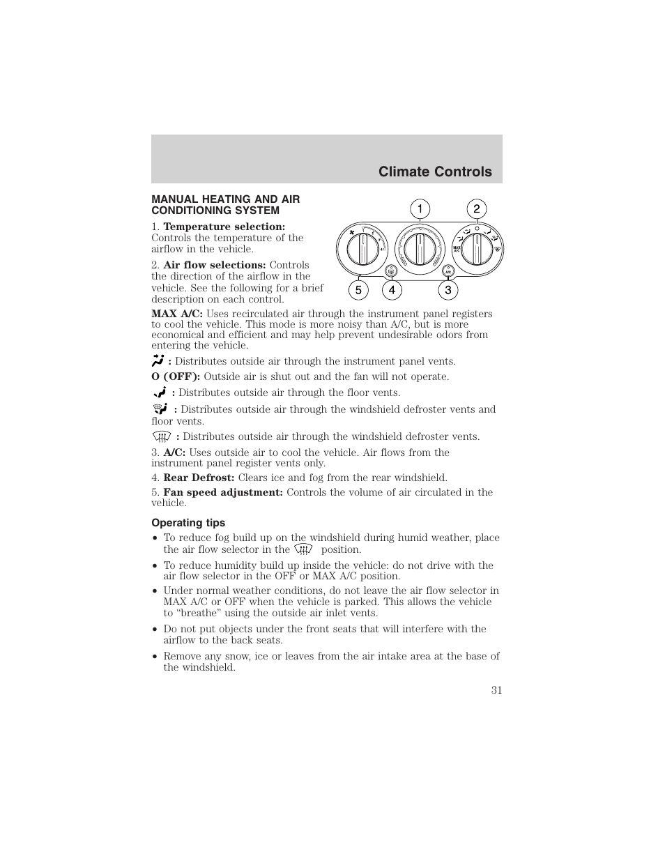 Climate controls | FORD 2003 Explorer v.4 User Manual | Page 31 / 280