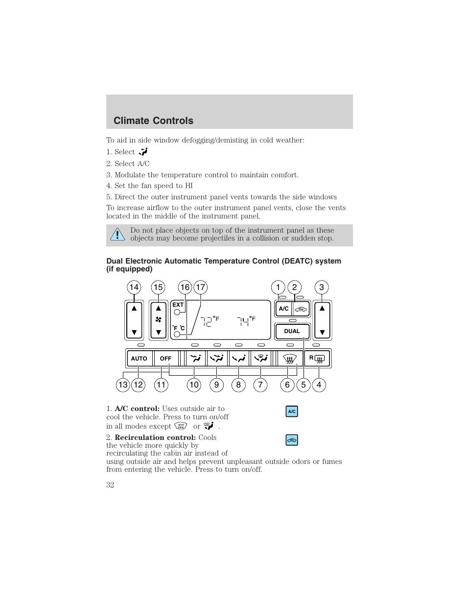 Climate controls | FORD 2003 Explorer v.4 User Manual | Page 32 / 280