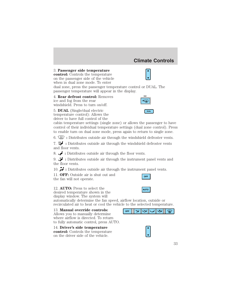 Climate controls | FORD 2003 Explorer v.4 User Manual | Page 33 / 280