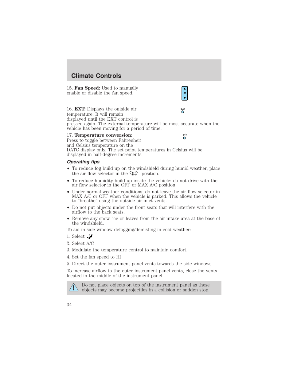 Climate controls | FORD 2003 Explorer v.4 User Manual | Page 34 / 280