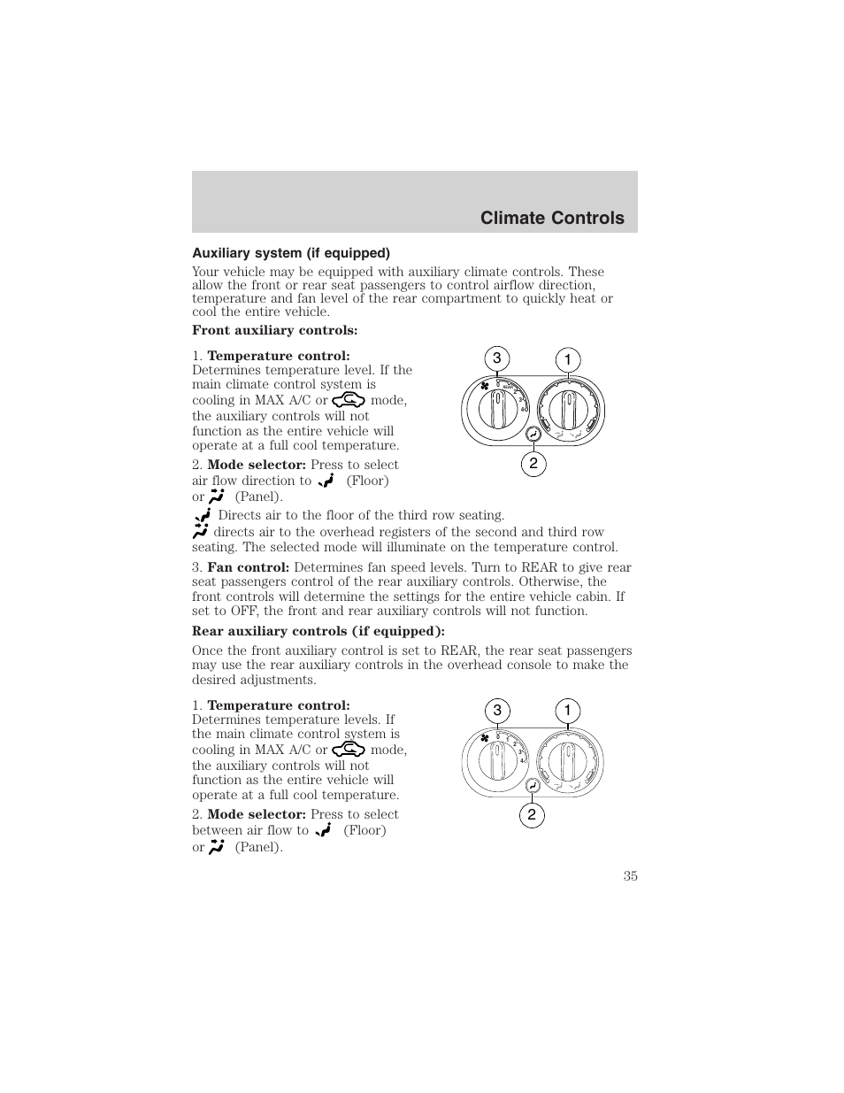 Climate controls | FORD 2003 Explorer v.4 User Manual | Page 35 / 280