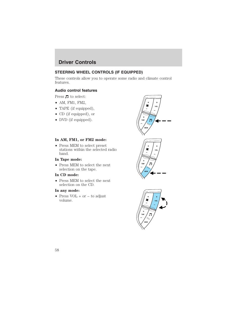 Driver controls | FORD 2003 Explorer v.4 User Manual | Page 58 / 280