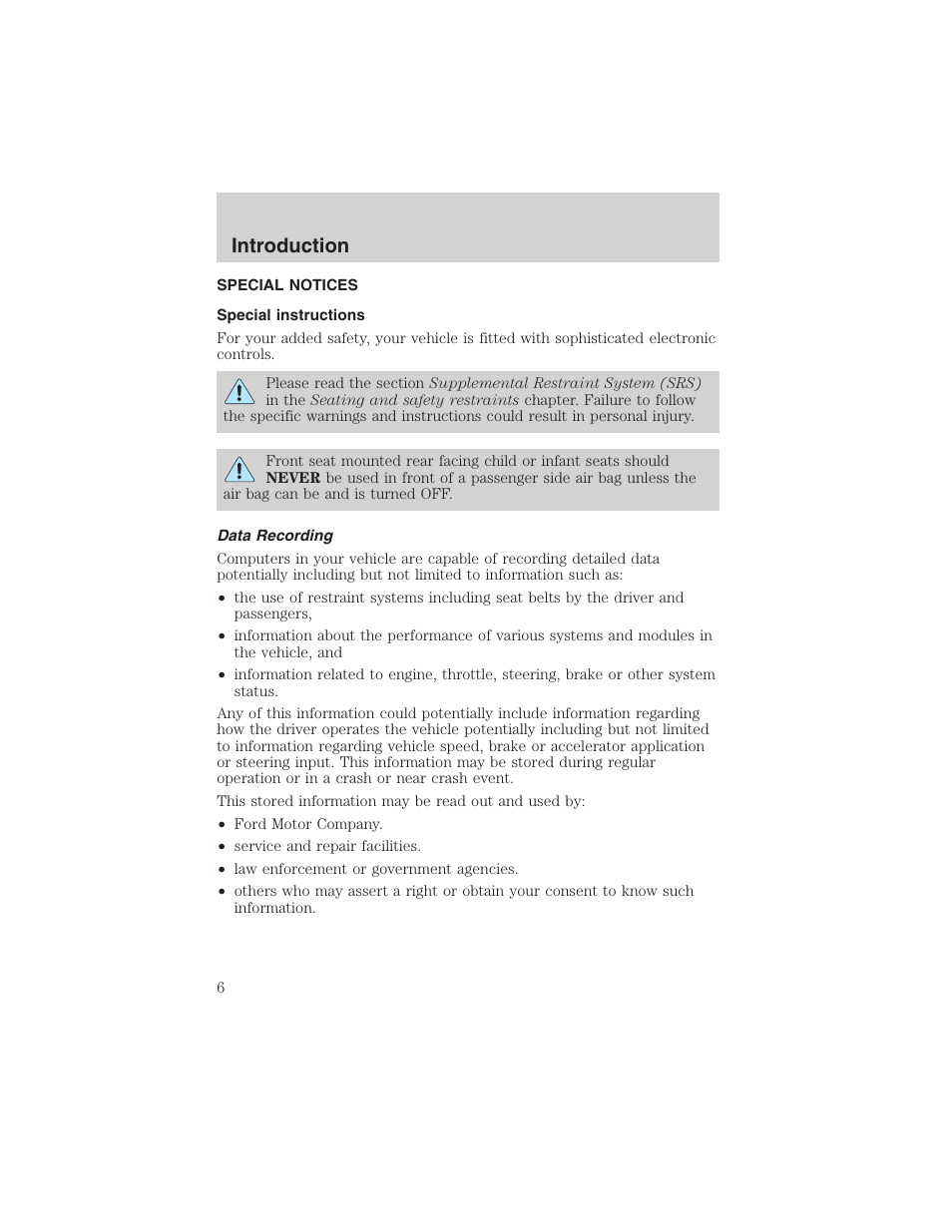 Introduction | FORD 2003 Explorer v.4 User Manual | Page 6 / 280