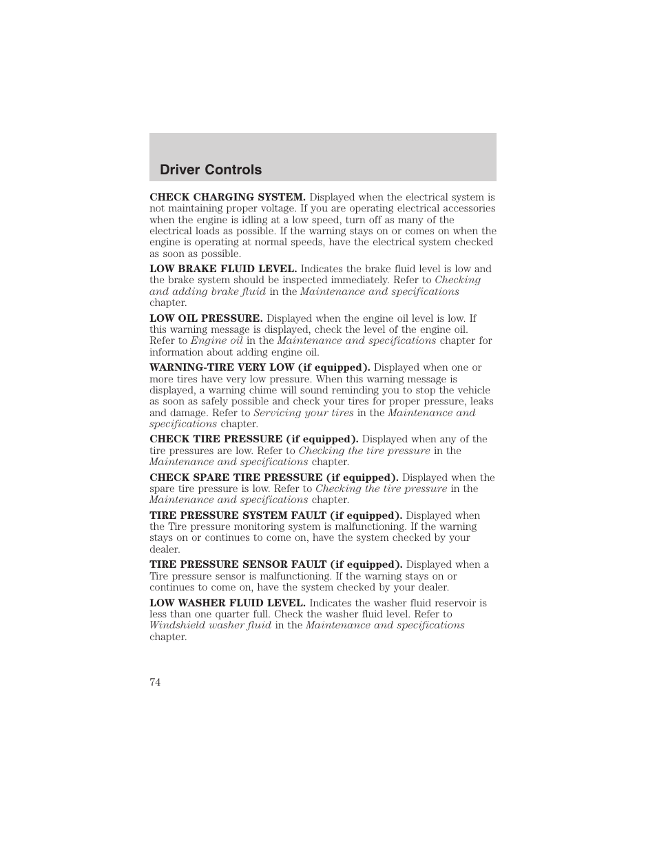 Driver controls | FORD 2003 Explorer v.4 User Manual | Page 74 / 280