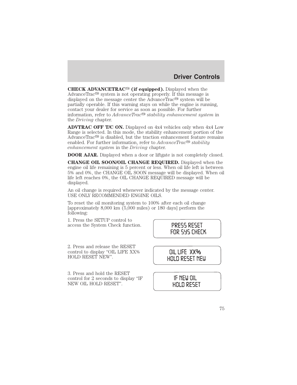 Driver controls | FORD 2003 Explorer v.4 User Manual | Page 75 / 280