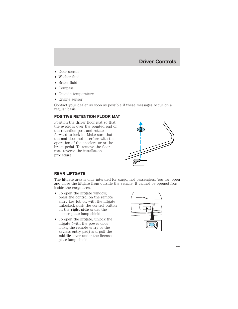 Driver controls | FORD 2003 Explorer v.4 User Manual | Page 77 / 280