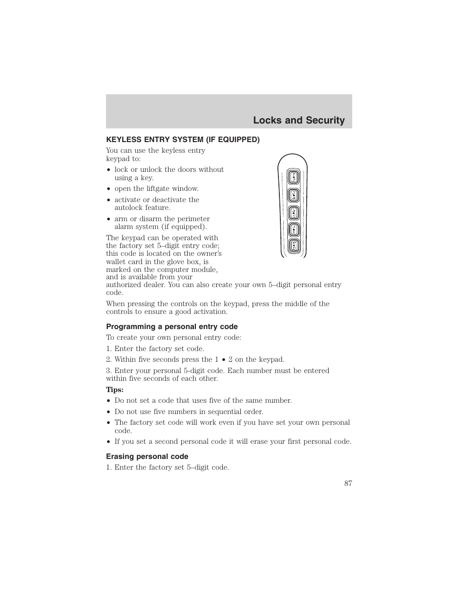Locks and security | FORD 2003 Explorer v.4 User Manual | Page 87 / 280