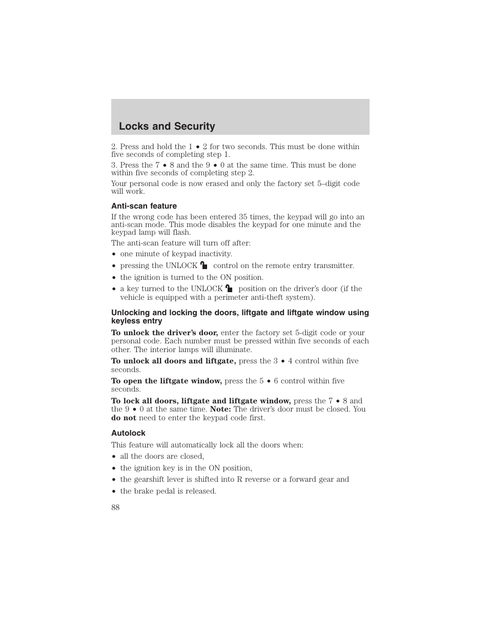 Locks and security | FORD 2003 Explorer v.4 User Manual | Page 88 / 280