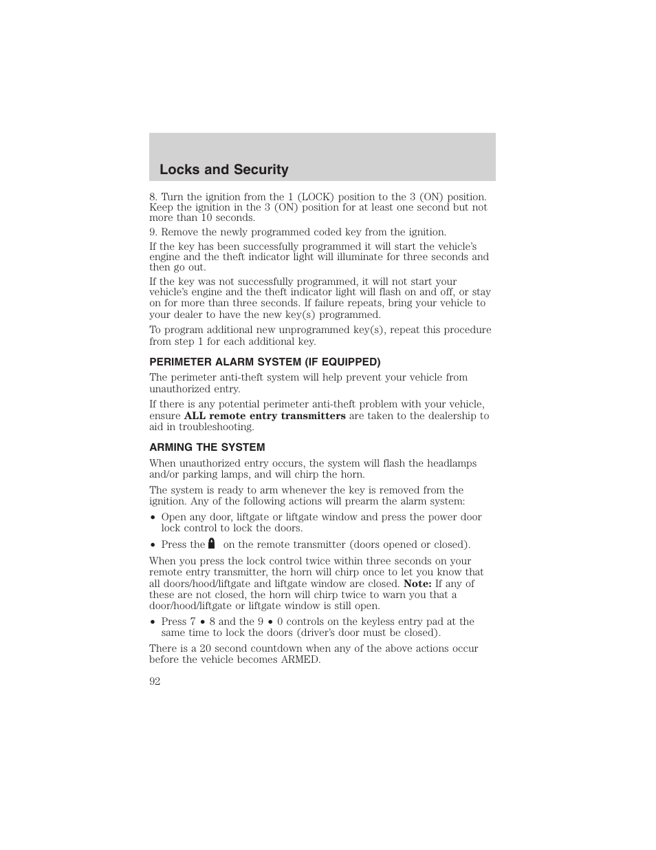 Locks and security | FORD 2003 Explorer v.4 User Manual | Page 92 / 280