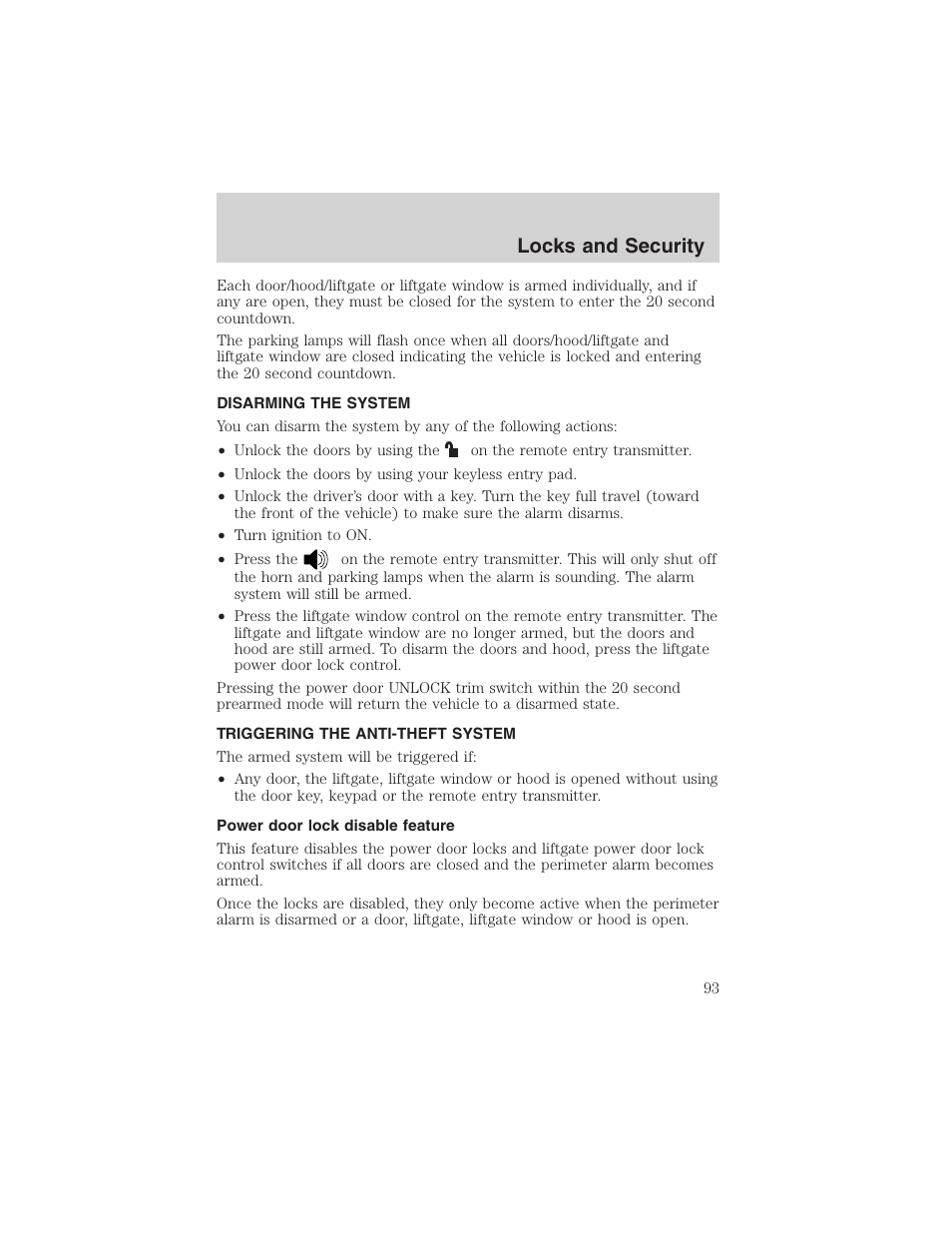 Locks and security | FORD 2003 Explorer v.4 User Manual | Page 93 / 280