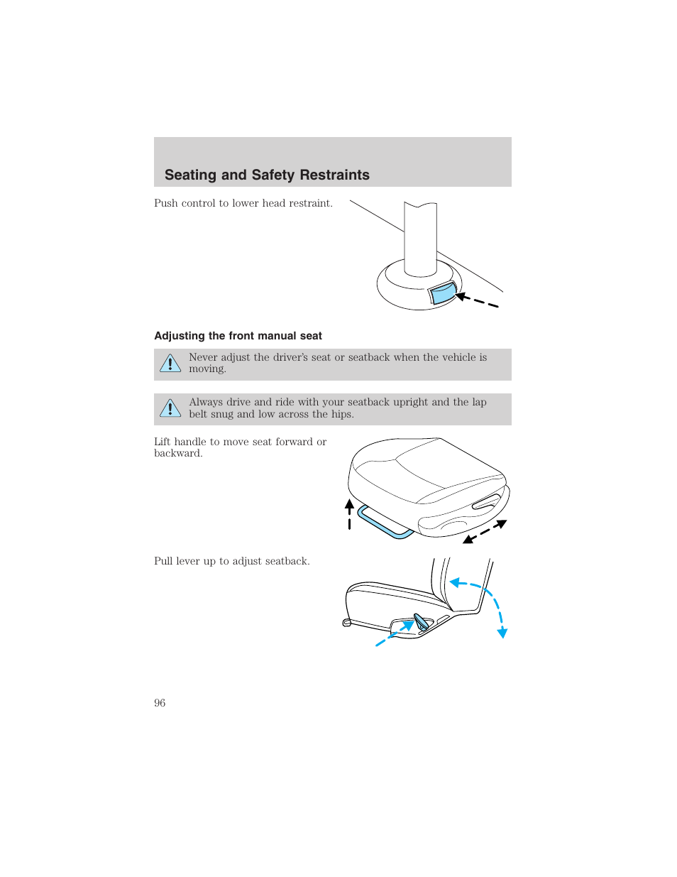 Seating and safety restraints | FORD 2003 Explorer v.4 User Manual | Page 96 / 280