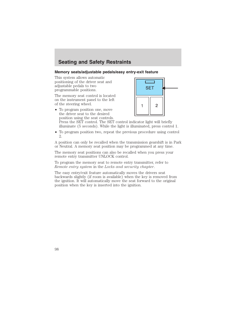 Seating and safety restraints | FORD 2003 Explorer v.4 User Manual | Page 98 / 280