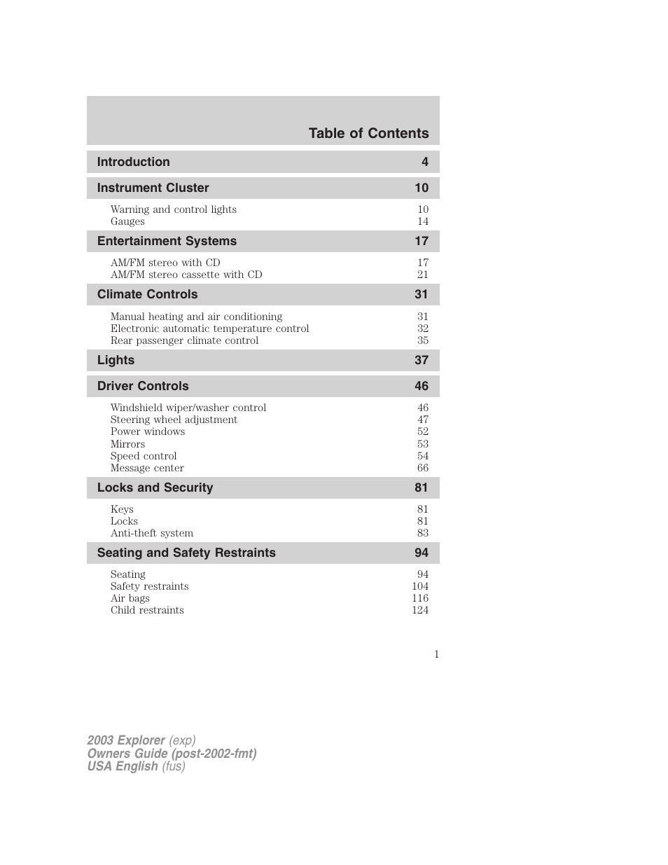 FORD 2003 Explorer v.5 User Manual | 280 pages