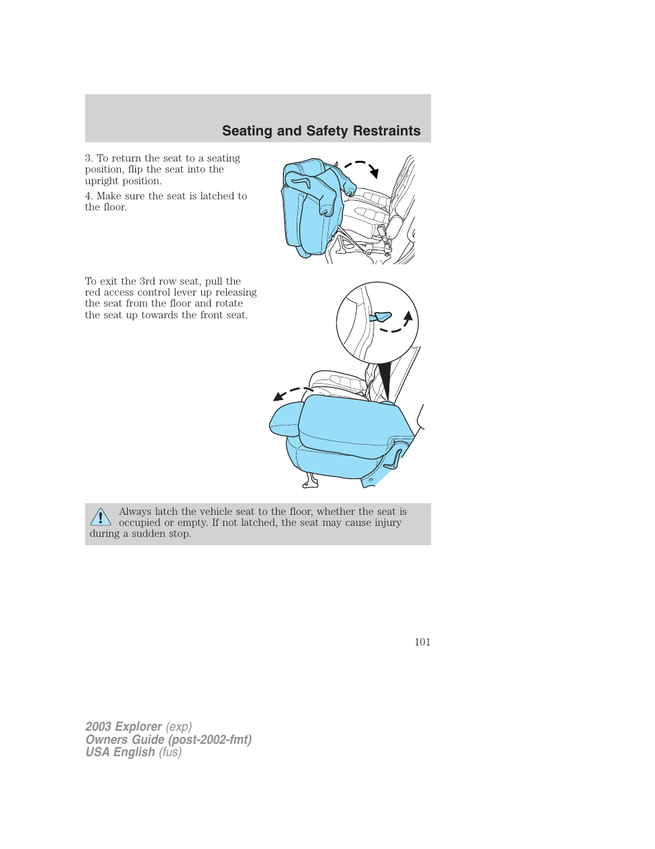 Seating and safety restraints | FORD 2003 Explorer v.5 User Manual | Page 101 / 280