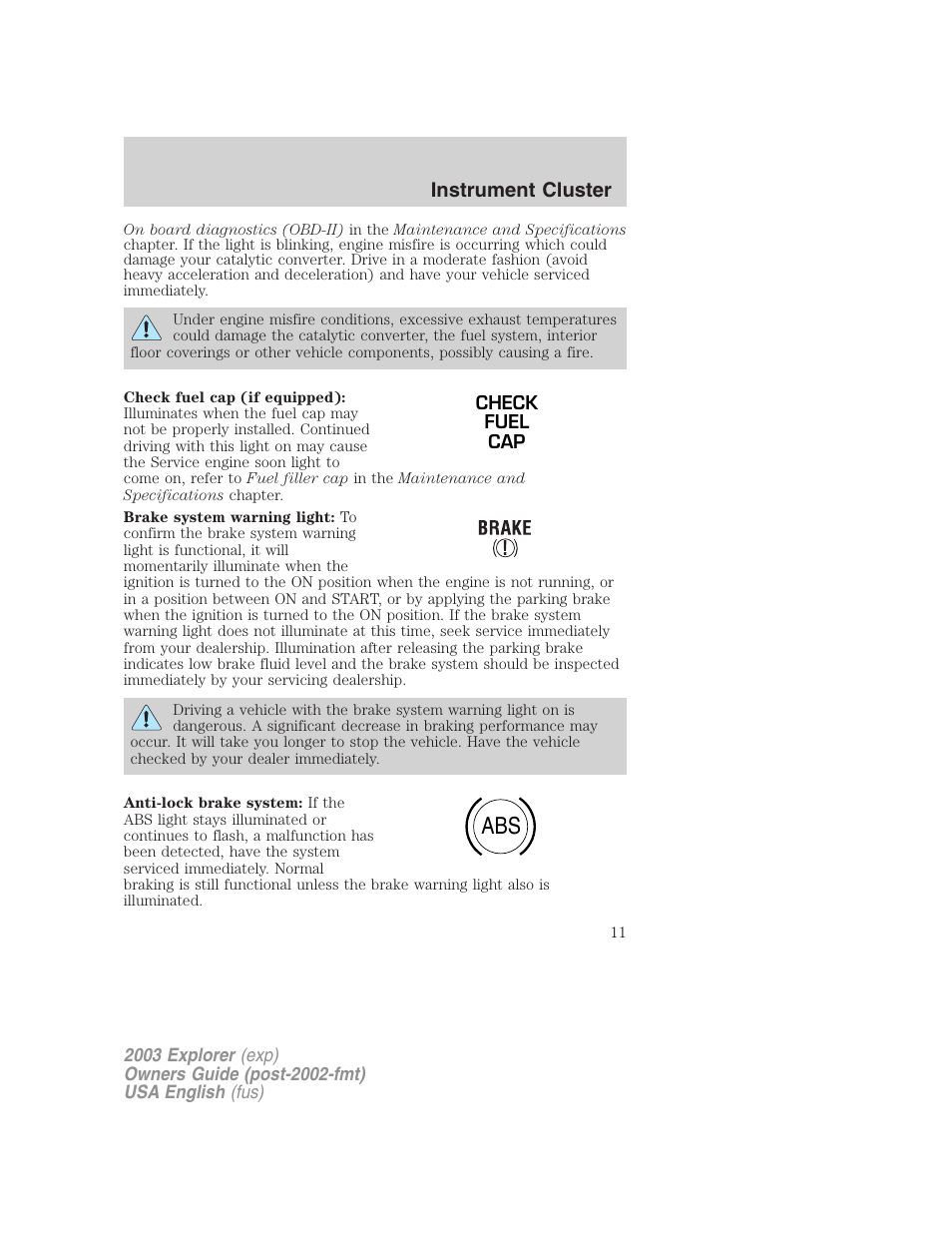 FORD 2003 Explorer v.5 User Manual | Page 11 / 280