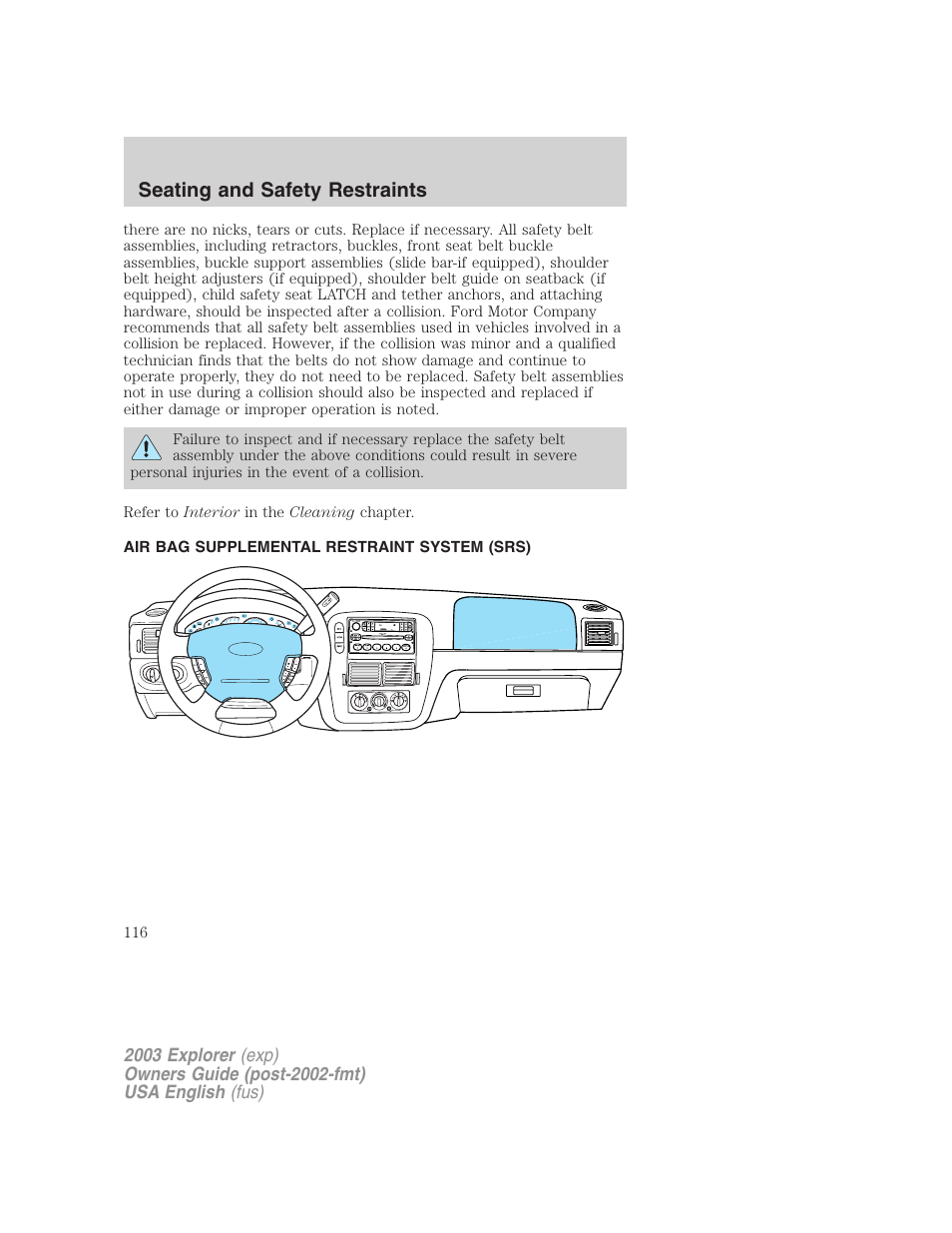 Seating and safety restraints | FORD 2003 Explorer v.5 User Manual | Page 116 / 280