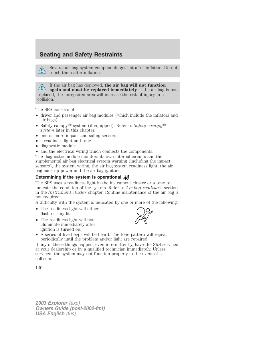 Seating and safety restraints | FORD 2003 Explorer v.5 User Manual | Page 120 / 280