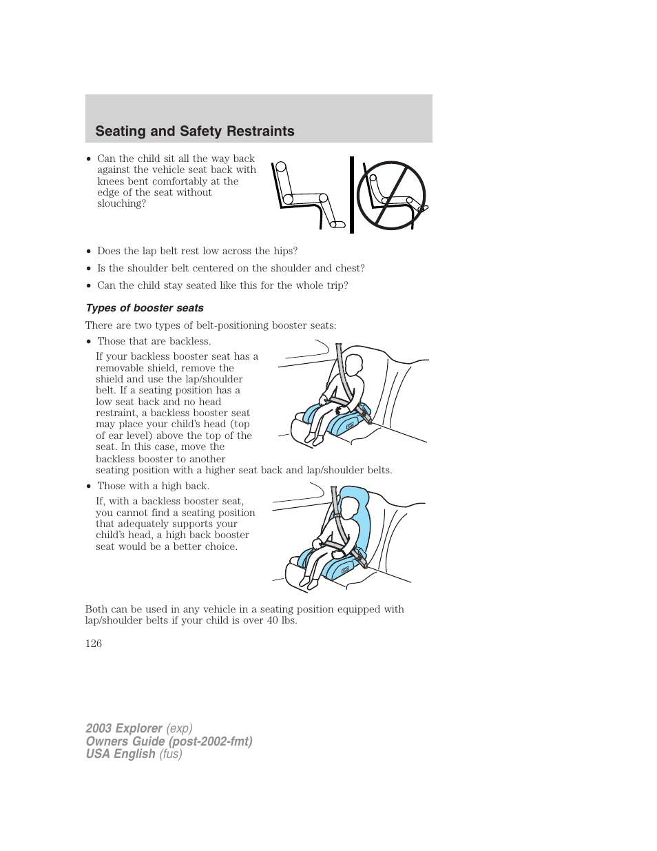 Seating and safety restraints | FORD 2003 Explorer v.5 User Manual | Page 126 / 280
