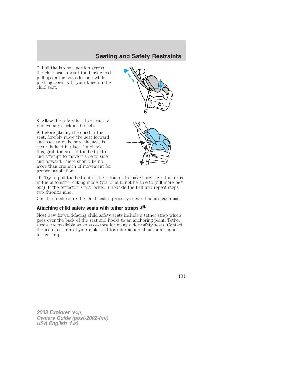 Seating and safety restraints | FORD 2003 Explorer v.5 User Manual | Page 131 / 280
